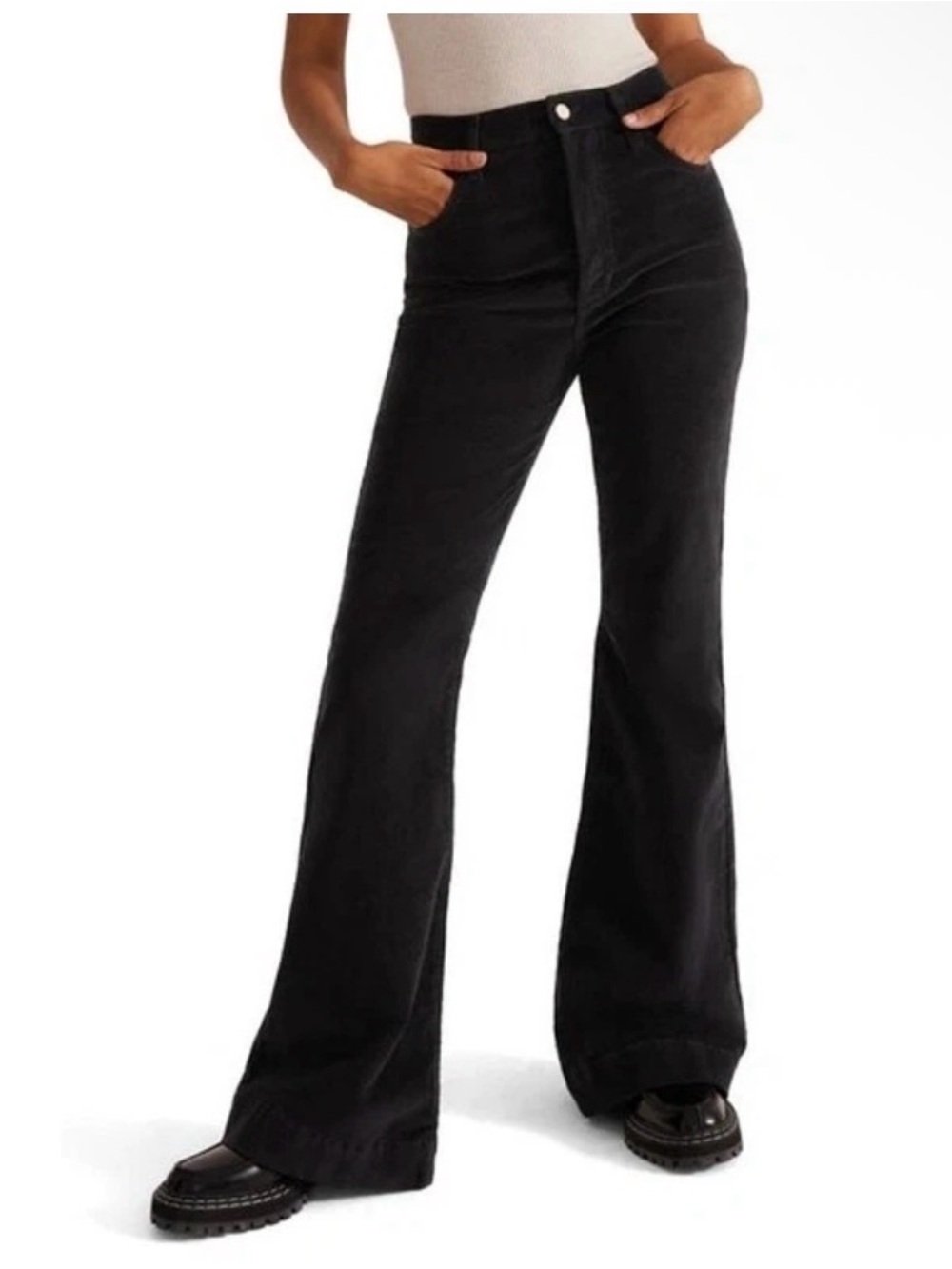 FAVORITE DAUGHTER Valentina Super High Waist Flare Corduroy Jean Meteorite Sz 31